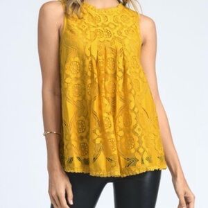 Doe & Rae Yellow Lace Sleeveless Blouse